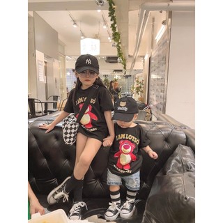 Áo thun Gấu HỒNG strawberry cho bé , áo phông trẻ em unisex ,