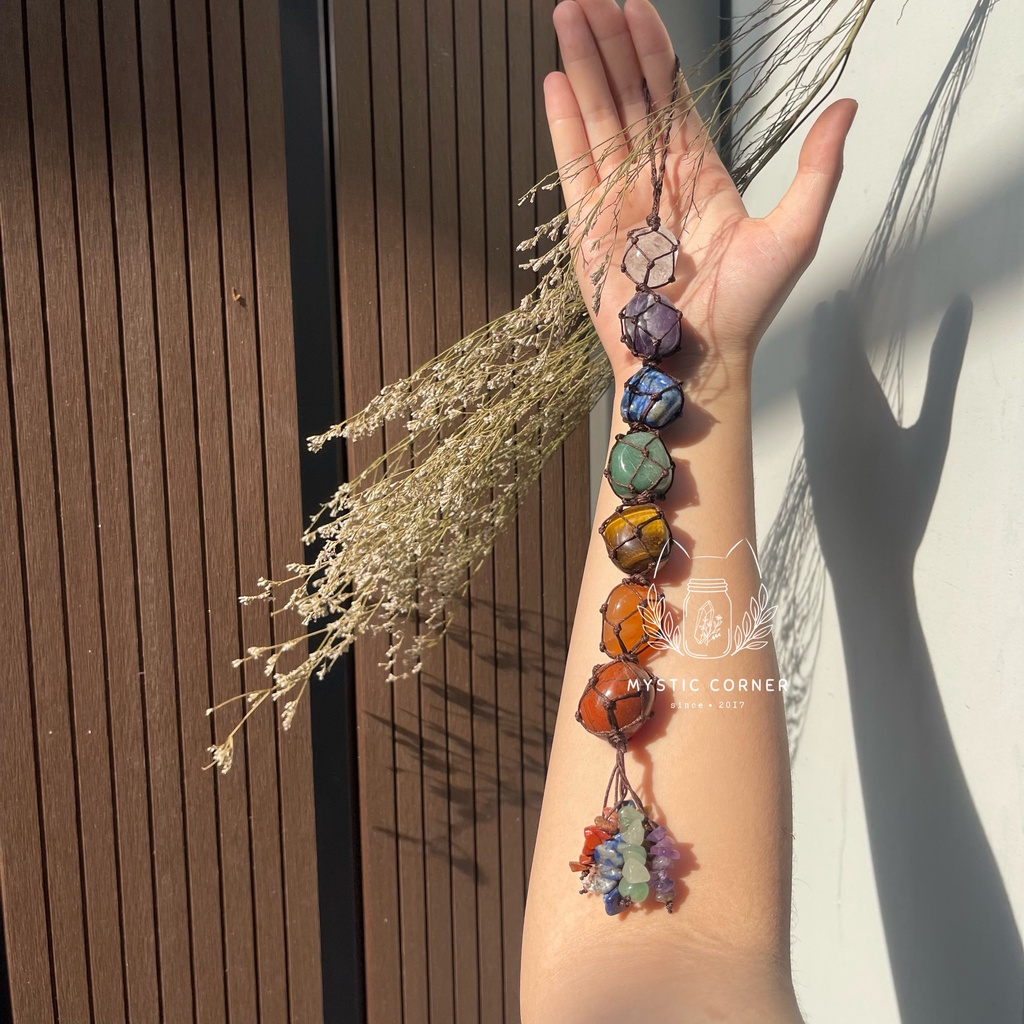 Móc treo đá thạch anh 7 luân xa, dùng trong đá thanh tẩy bài Tarot, Reiki, Phong Thuỷ