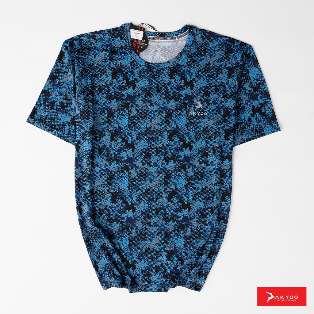 Áo Thun Bigsize Nam 80-140kg AKYOO, vải Cotton Co giãn, Bền màu, Thấm hút mồ hôi - AT GR XANH -LOANG