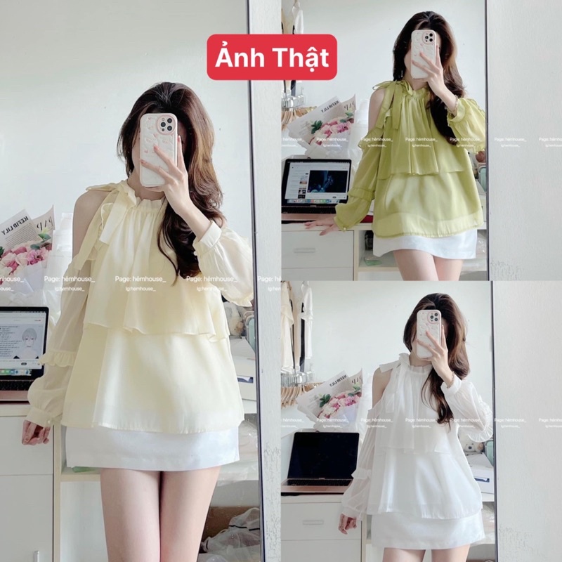 Áo Tơ Óng Nhũ Hở Vai Hàng 2 Lớp Tay Dài 3 Màu Có Ảnh Thật Kèm Video
