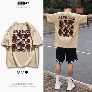 Áo Thun Nam Họa Tiết Bông Hoa Hồng HeiLit Phông Tay Lỡ Chất Vải Cotton Co giãn Form Unisex