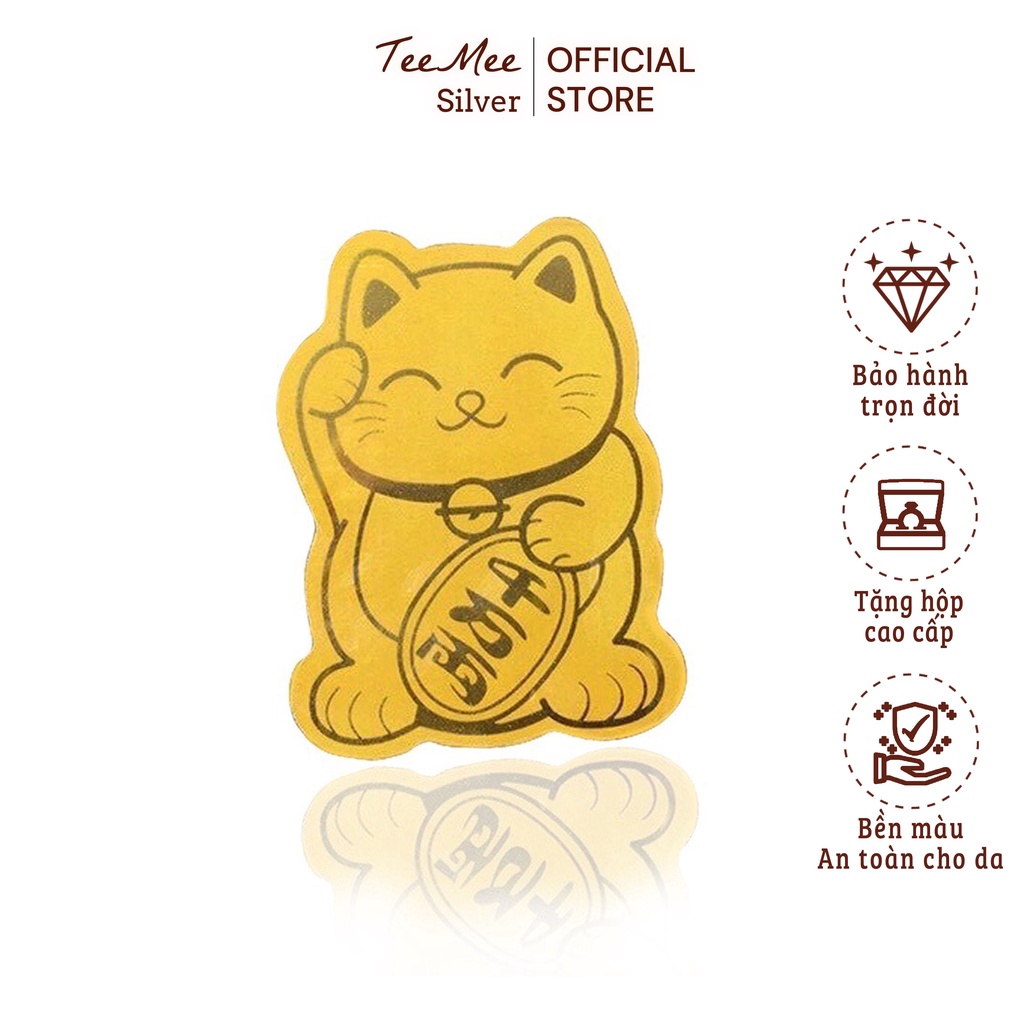 Mèo thần tài dập nhũ vàng ánh kim may mắn, bình an, chiêu tài, hút lộc TeeMee - T080