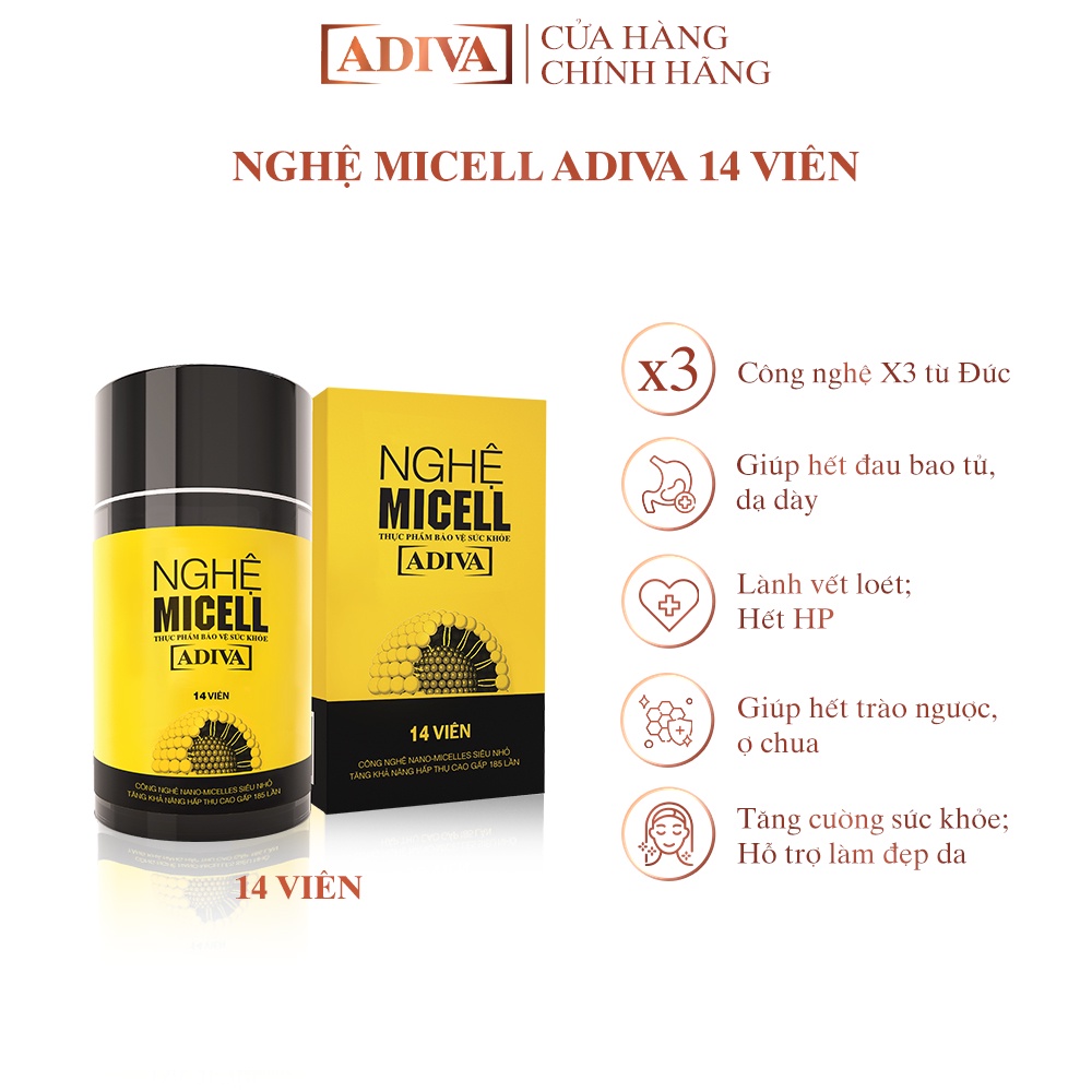 Combo 2 Hộp Nước Uống Làm Đẹp Collagen ADIVA (14 Chai/Hộp) Tặng 1 Hộp Nghệ Micell ADIVA 14 Viên