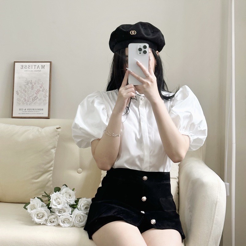 Áo sơ mi nữ DORIA tay phồng cúc ngọc chất thô lụa cao cấp Smtho856-P4K14