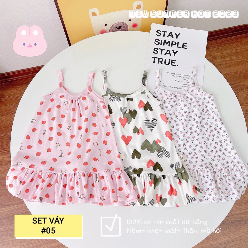 Set 3 váy 2 dây siêu xinh vải xuất dư cực sịn sò, siêu mát cho bé gái từ 10-18kg