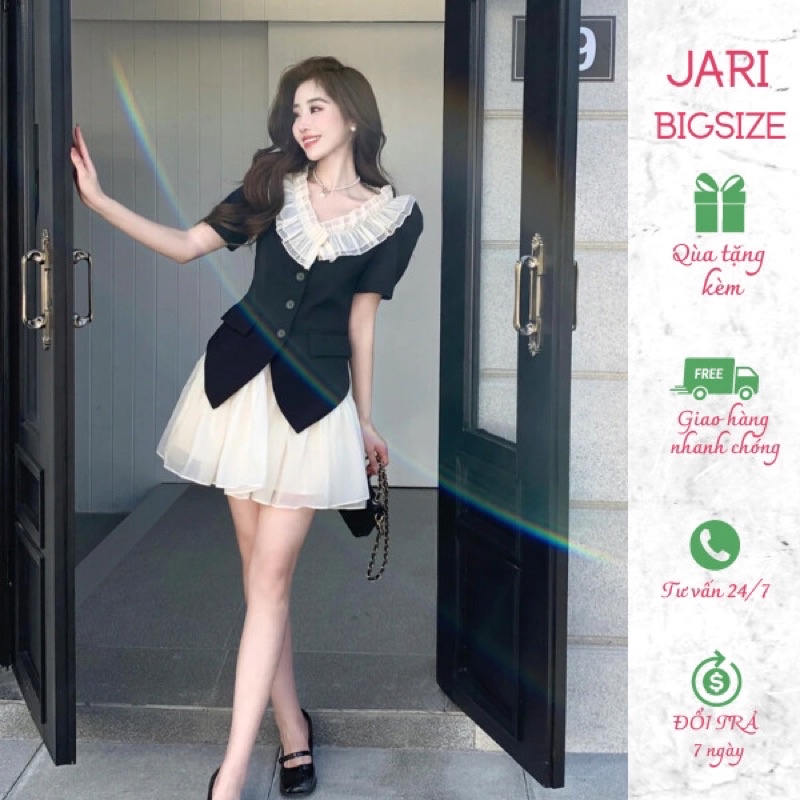Sét áo đen váy voan kem dễ thương viền bèo thiết kế nhẹ nhàng đủ size s-3xl
