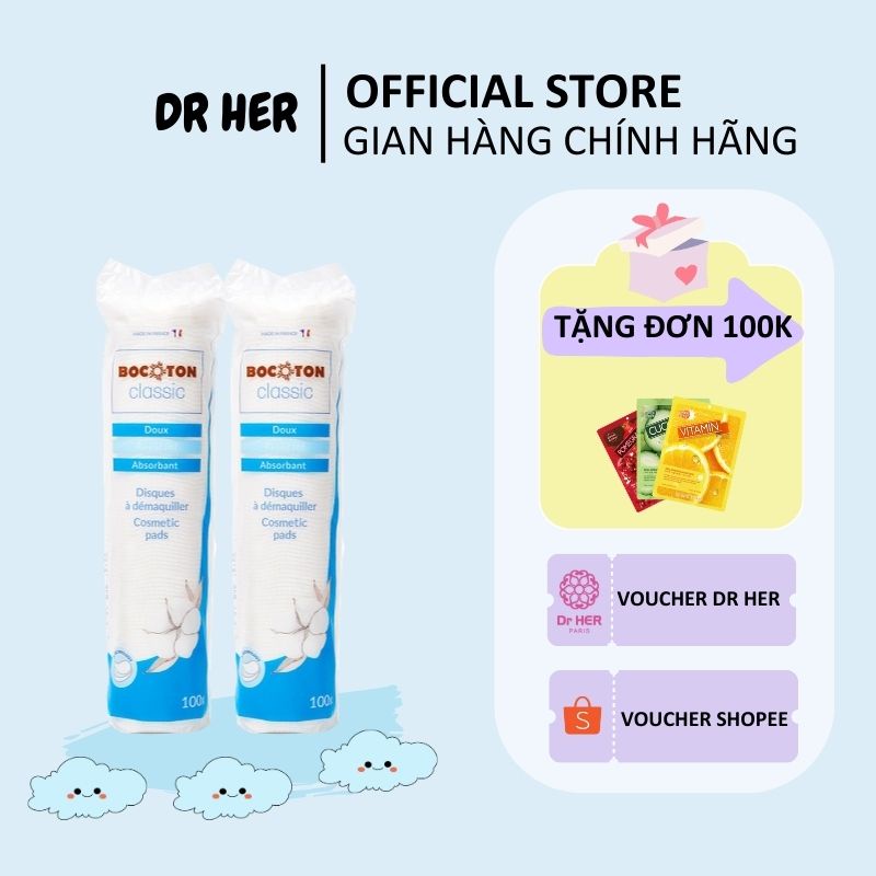 Combo 2 Bông tẩy trang BOCOTON 80 miếng mềm mịn, dùng cho mọi loại da, thấm hút nhanh