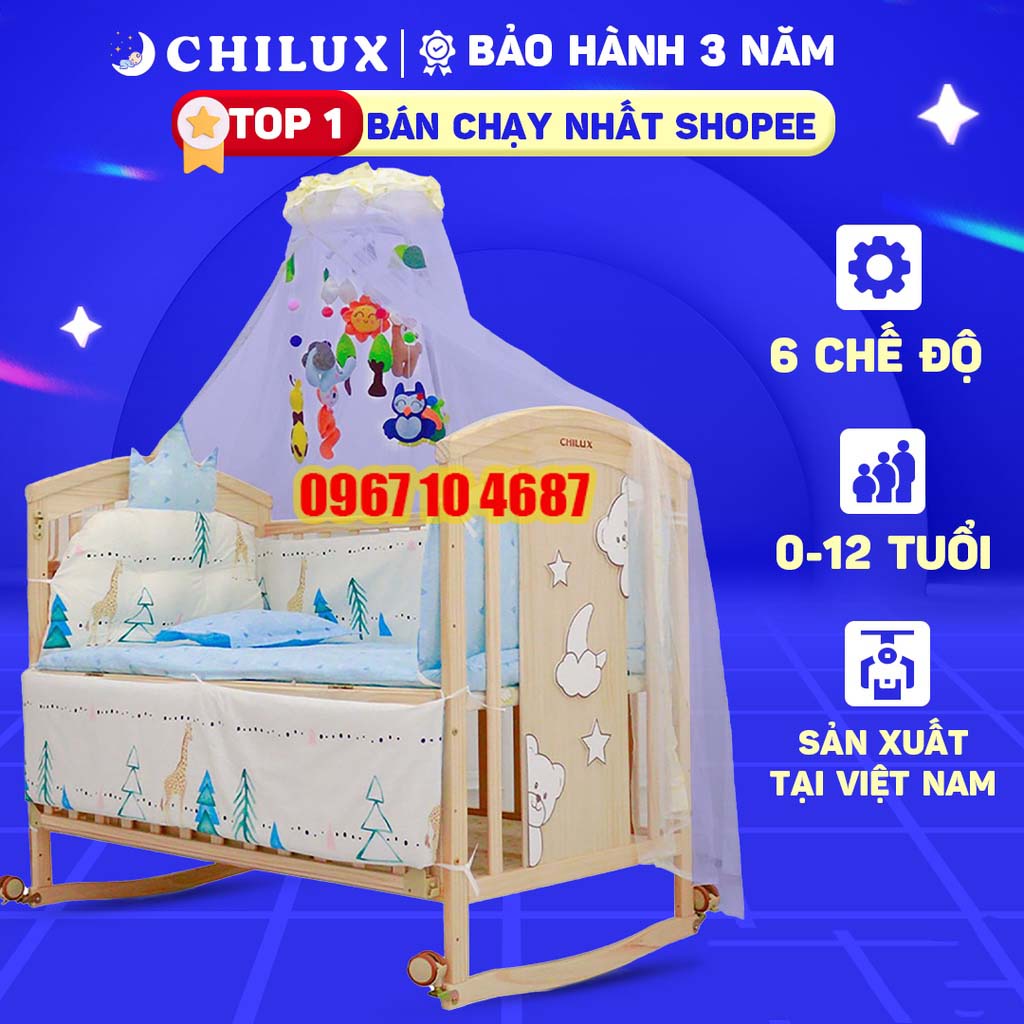 CŨi cho em bé, cũi gỗ trẻ em Chilux Peace Natural - Đa năng 6 chế độ tiện lợi cho mẹ&bé - Bảo hành 3 năm