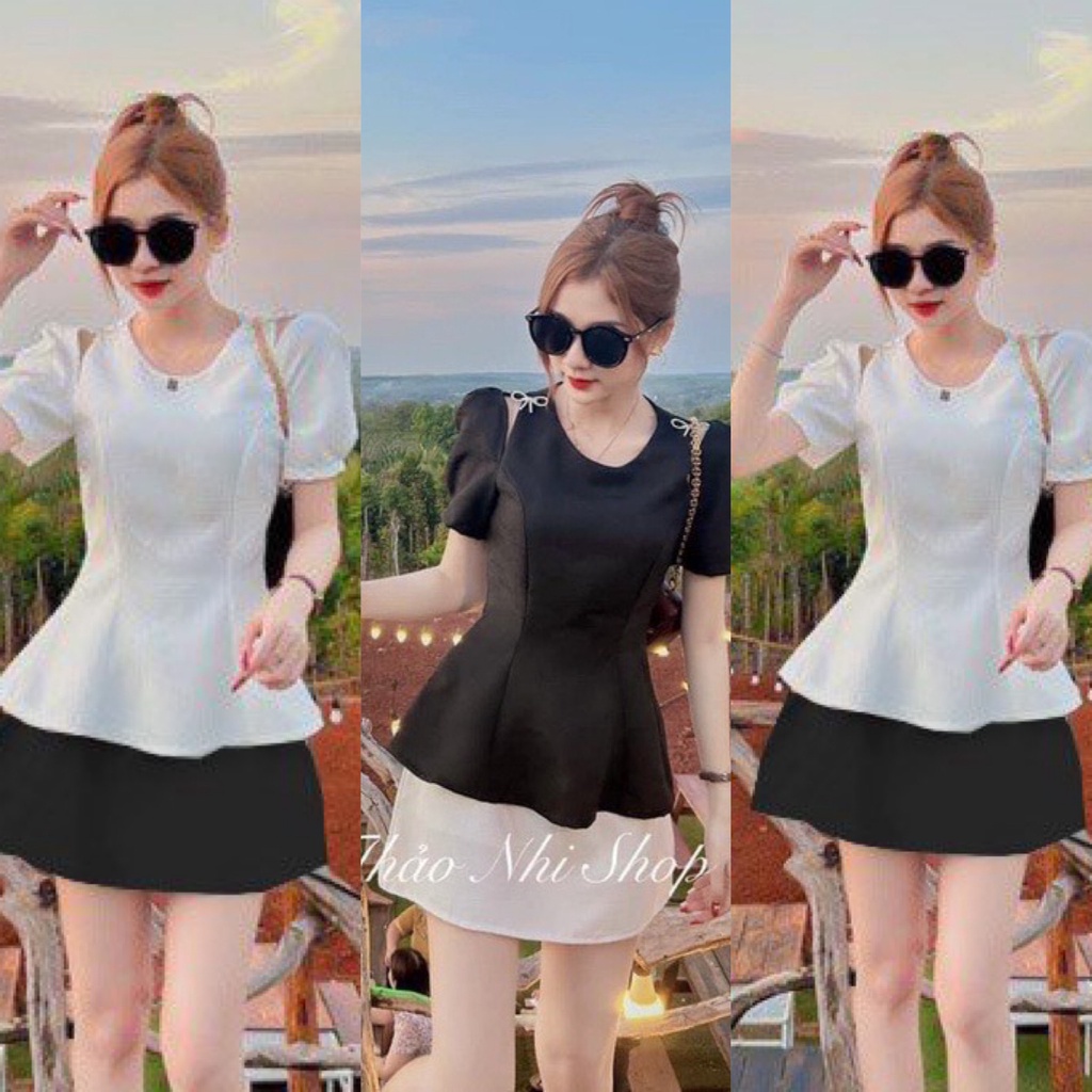 Sét Bộ Áo Peplum Khoét Vai Đính Nơ Kèm Chân Váy A Bigsize Quỳnh Anh Từ 50 Kg Đến 100 Kg M/L/Xl/Xxl Sét Bộ Đi Chơi