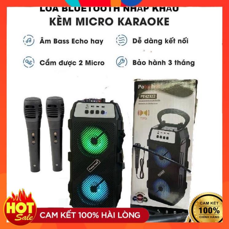 Loa Karaoke Bluetooth Peterhot Nhập Khẩu US - Tặng Mic Hát Song Ca, Loa Karraoke PTH2322 Thẻ Nhớ USB Đài FM