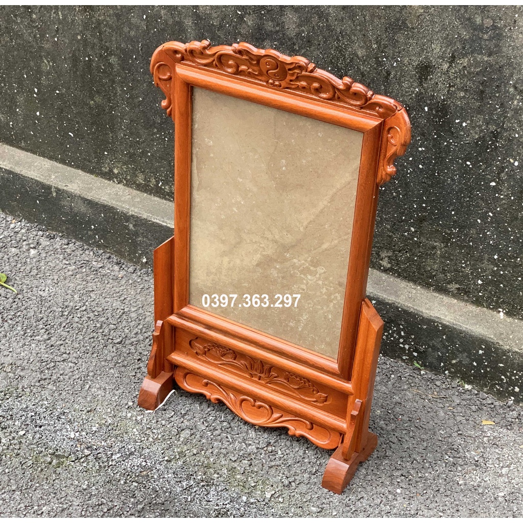 Khung hình ảnh bàn thờ trạm hoa lá tây đơn gỗ hương
