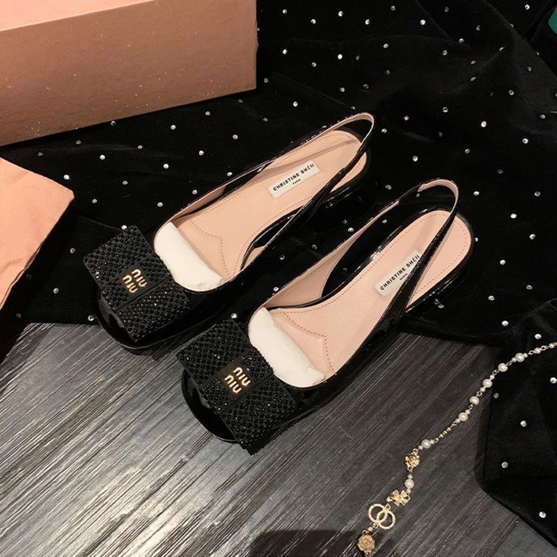 Xăng đan MinMin nữ mũi kín gót vuông cao đính nư phong cách retro Pháp cá tính G16