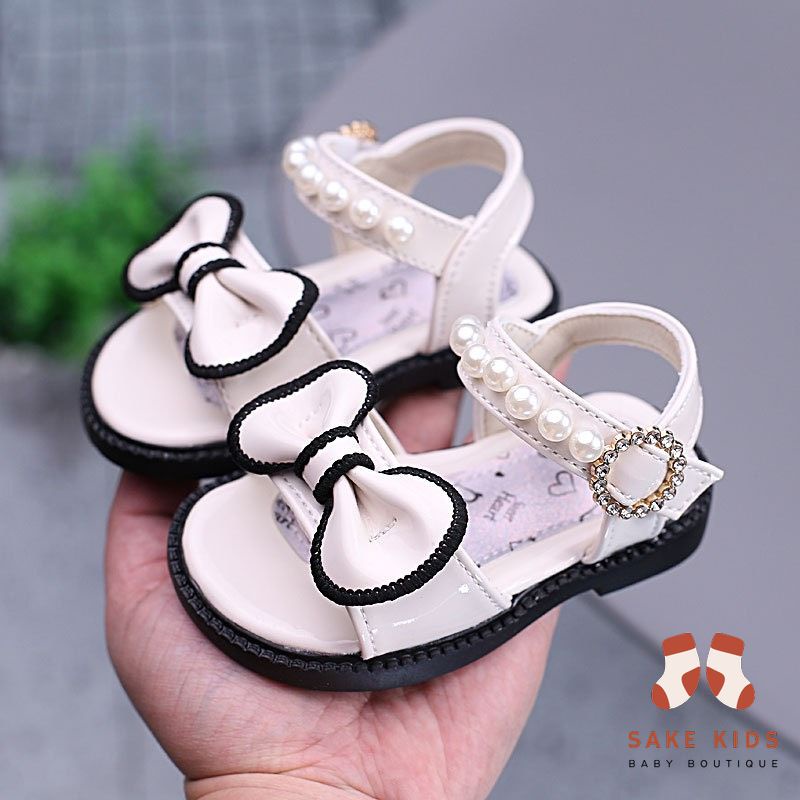 Sandal tập đi cho bé - Dép quai hậu Nơ xinh đính ngọc chất da PU êm mềm cho bé từ 1-3 tuổi M110