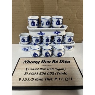 Chung cúng bát tràng hoạ tiết rồng xanh bộ 3 chung, bộ 5 chung