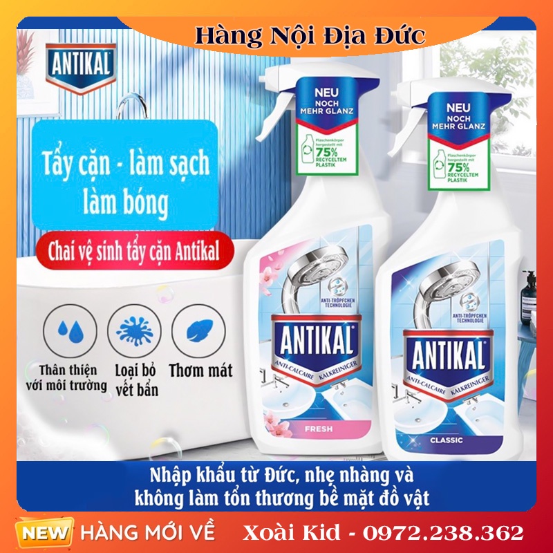 Chai xịt ANTIKAL Đức vệ sinh và chống ăn mòn Inox, tẩy cặn vòi rửa, vòi hoa sen
