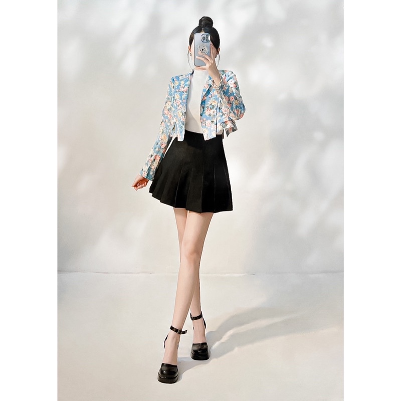 Vest blazer croptop hoa hồng pastel
