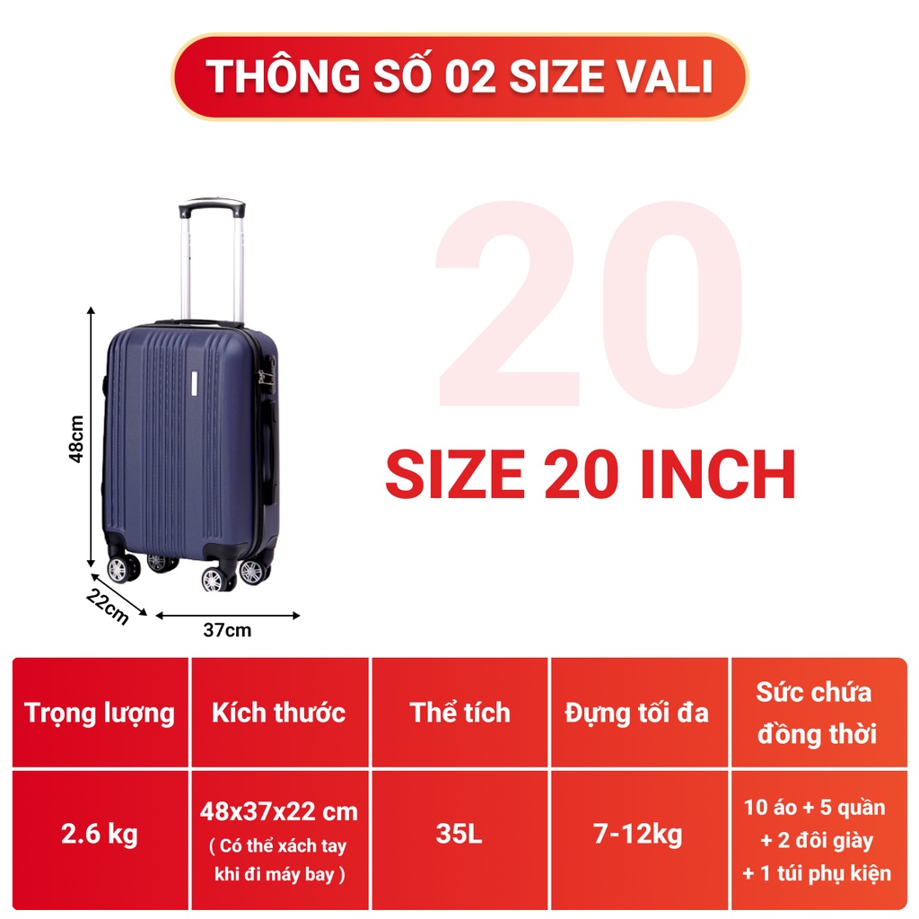 COMBO  Vali Sunny TONAGO - TG516 size 20, size 24 bảo hành chính hãng 2 năm