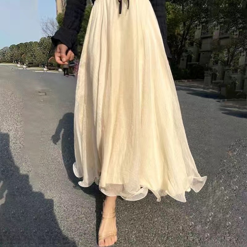 Chân Váy Voan Tơ Wyne Hai Lớp Bánh Bèo, Chân Váy Trắng Xòe Dáng Dài Tiểu Thư Ngọt Ngào