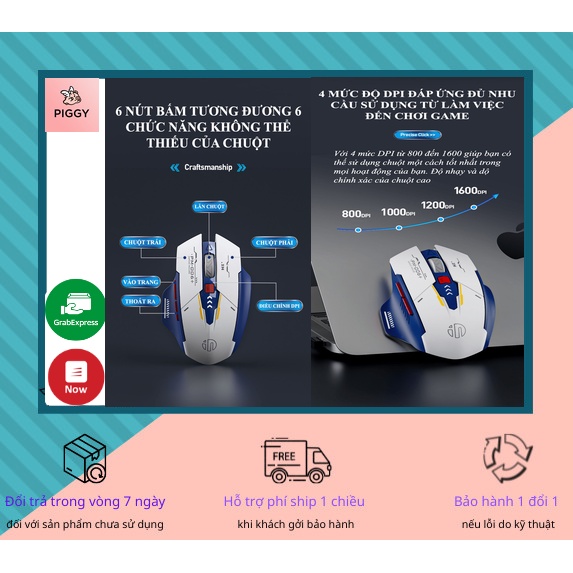 Chuột không dây INPHIC M6P ROBOT kết nối bằng chip USB 2.4GHz thiết kế cực ngầu có đèn led báo hiệu dung lượng pin
