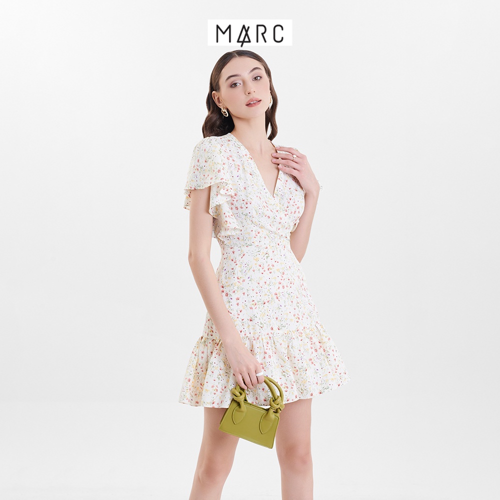 Đầm hoa nữ MARC FASHION mini cổ đắp chéo tay cánh tiên FALH030423