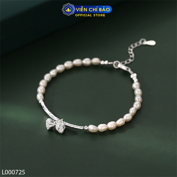 Lắc tay bạc nữ trái châu charm hoa sen chất liệu bạc Ý 925 thời trang phụ kiện trang sức Viễn Chí Bảo L000725