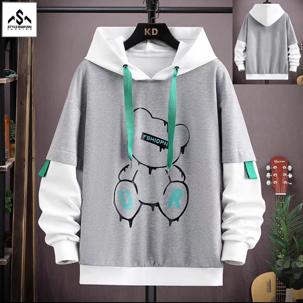 Áo Hoodies nỉ nam dài tay STYLE MARVEN in phối hình gấu - AO TOP NAM 90000203C