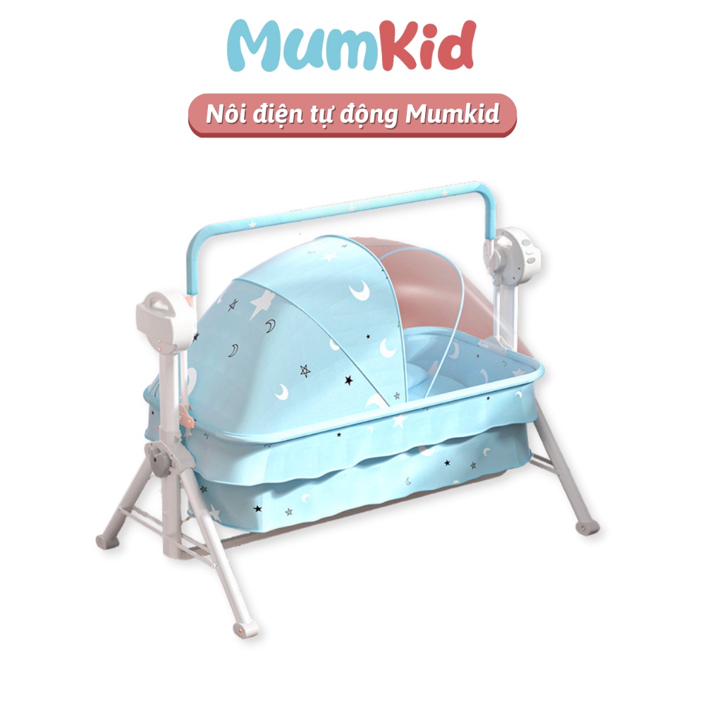 Nôi điện tự động Mumkid cao cấp kèm màn chống côn trùng, nôi cũi đa năng có âm thanh qua bluetooth - MK23005