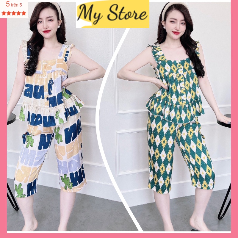 Set bộ lửng nữ 2 dây cánh tiên mặc nhà xinh xắn vải lụa xước thiết kế mềm mát, freesize dưới 60kg MY STORE