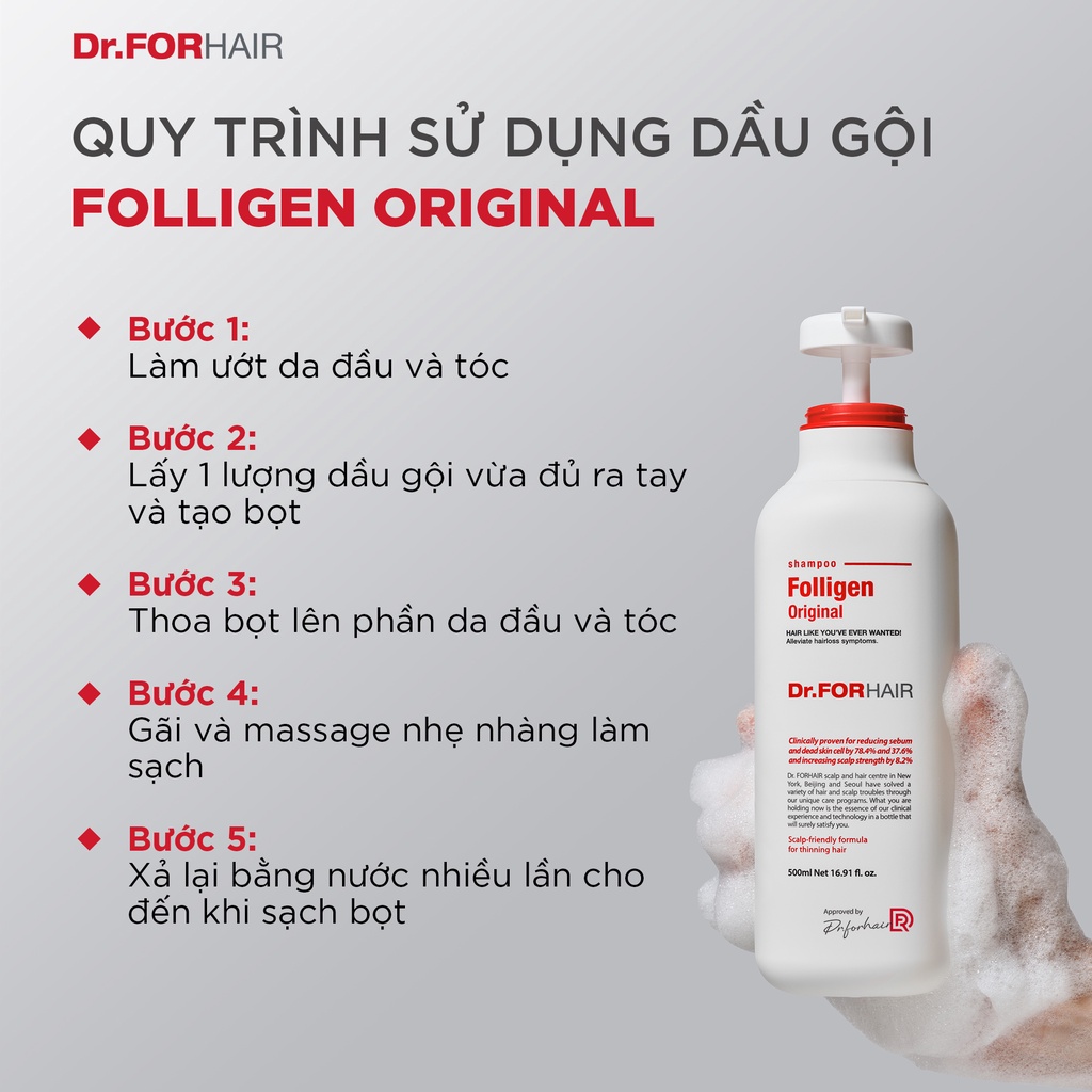 Dầu gội sạch da đầu, hỗ trợ mọc tóc và ngăn ngừa rụng tóc  Dr.FORHAIR FOLLIGEN ORIGINAL SHAMPOO 300ml