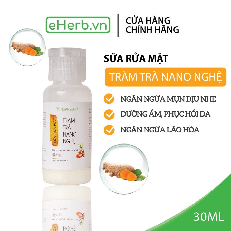 Sữa rửa mặt nghệ nano MILAGANICS cho da dầu mụn sáng da ngừa mụn 30ml (chai)