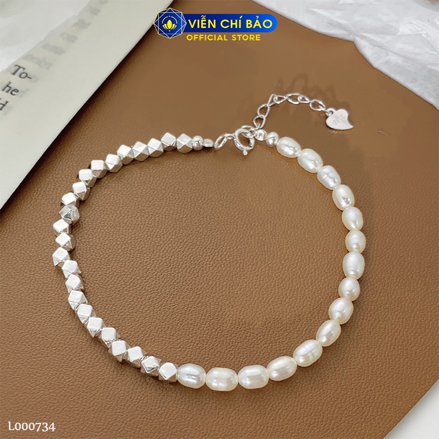 Lắc tay bạc nữ bi đa giác trái châu chất liệu bạc Ý 925 thời trang phụ kiện trang sức Viễn Chí Bảo L000734