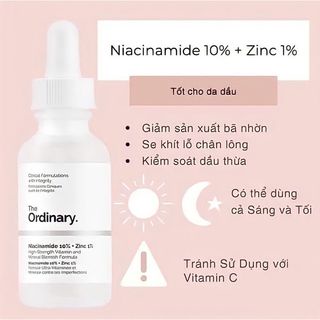 Tinh chất The Ordinary Niacinamide 10% + Zinc 1% giảm mụn giảm thâm 30ml
