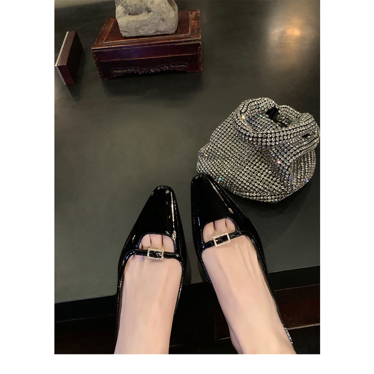 Giày Cao Gót Da Bóng Mũi Vuông Đính Đá Trang Trí Sang Trọng Thời Trang 2022 Cho Nữ