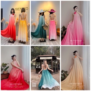 maxi suông dập li hở lưng