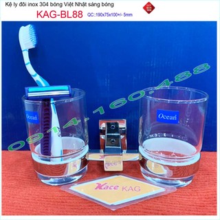 Kệ để ly bàn chải inox 304 Nhật Bản KAG-BL88-ly đôi, Kệ ly Inox dập vuông sang trọng tuyệt đẹp