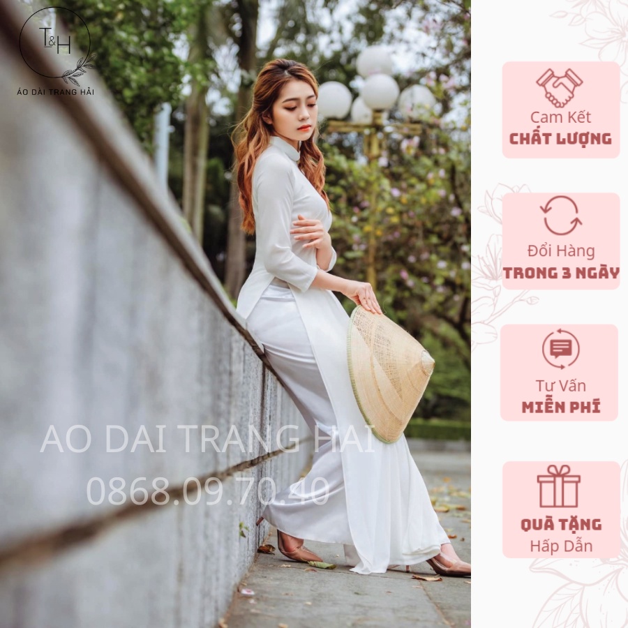Áo dài trắng học sinh 4 tà chifon cổ truyền thống-Trang Hải