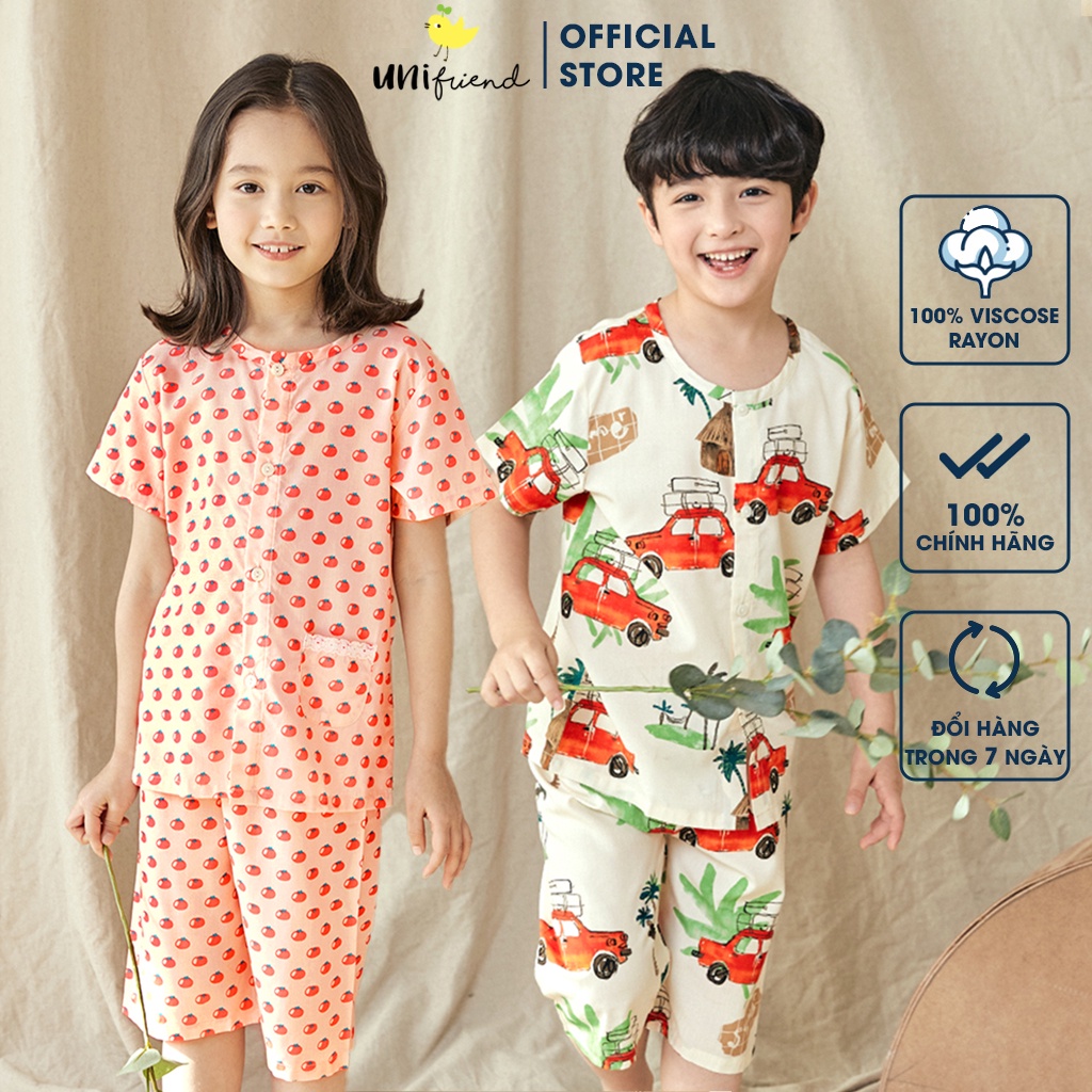 Đồ bộ pijama mặc nhà Viscose Rayon mùa hè cho bé gái bé trai Unifriend Hàn Quốc U2023-16