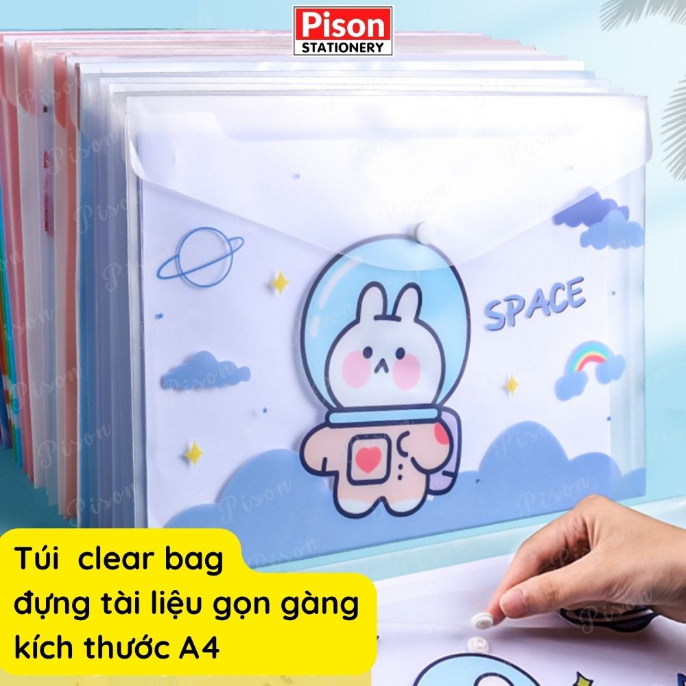 Túi đựng tài liệu cúc bấm clear bag A4 Pison bìa đựng tài liệu chống nước cute cặp đựng giấy kiểm tra