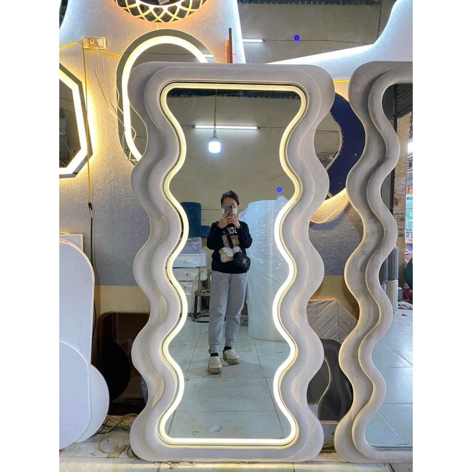 Freeship TP HCM. GƯƠNG BỌC NỈ LED 3 MÀU LƯỢN SÓNG 2 LỚP toàn thân 180x80 ⚡️SIÊU HOT⚡️ nịnh dáng