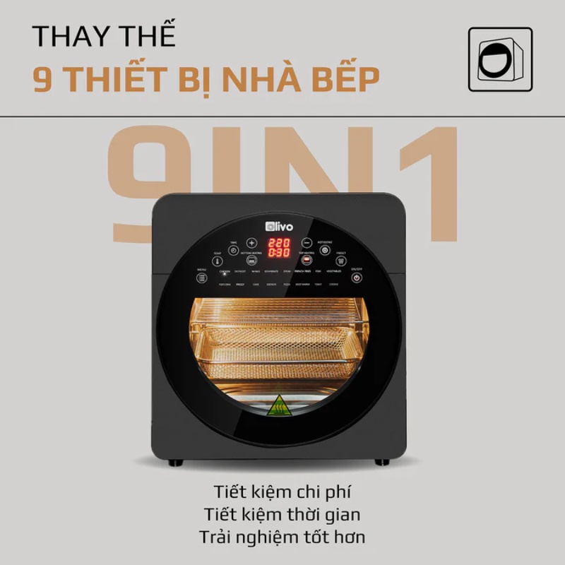 Nồi Chiên Không Dầu OLIVO AF15 - 16 Chức Năng - Dung Tích 15L - Hàng Chính Hãng- Tặng Kẹp Inox