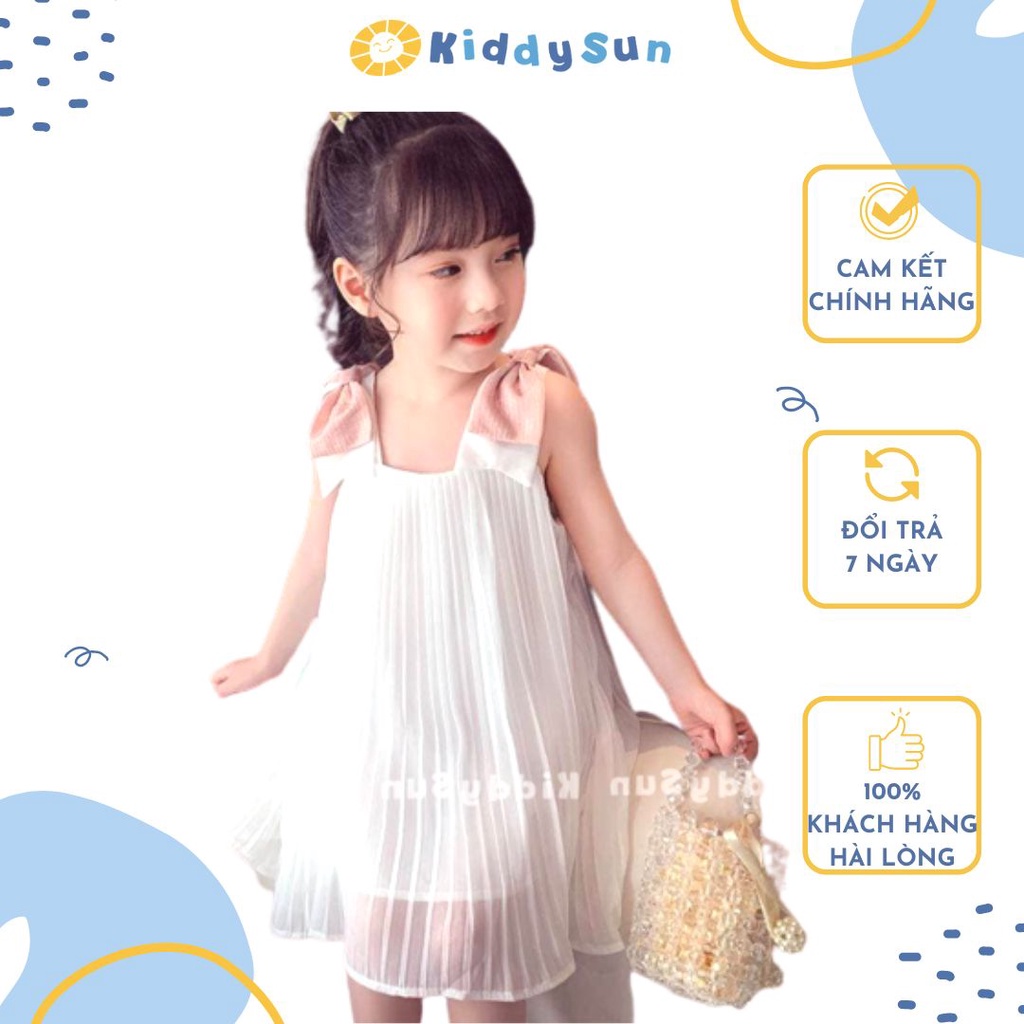 Váy bé gái xếp ly hai dây thắt nơ màu trắng hồng công chúa đáng yêu 1.2.3.4.5.6.7.8.9.10.11.12 tuổi Kiddysun V133