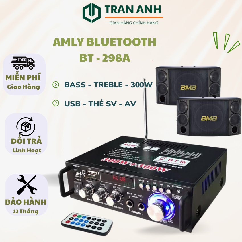 Ampli Mini Loa Amly Bluetooth BT-298A 600W Cao Cấp Loại Tốt Amply Hát Karaoke Gia Đình Xe Ô Tô , Bảo Hành Chính Hãng