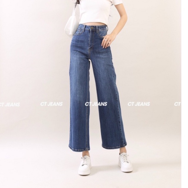 Quần bò ống rộng - Jean nữ cạp cao basic chất vải cao cấp thoáng mát co giãn 4 chiều nữ tính CP32, CT JEANS