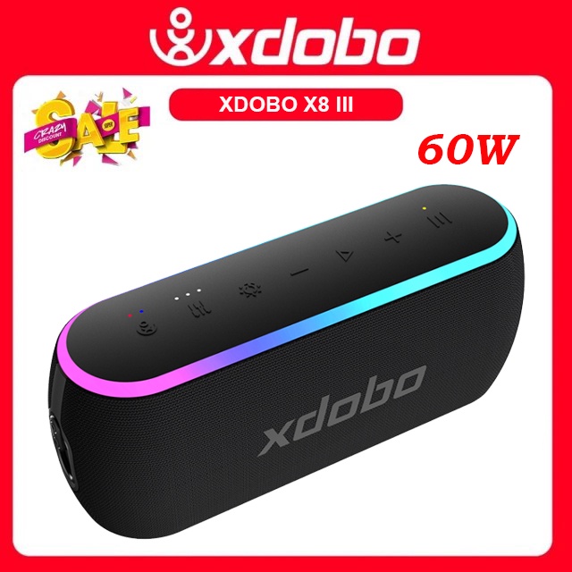 Loa Bluetooth 5.3 Xdobo X8 III Công Suất 60W Tích Hợp Power Bank Chống Nước IPX7 Hỗ Trợ Thẻ TF, DSP, TWS, Dải Led RGB