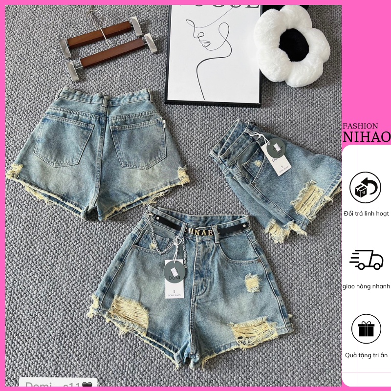 Quần Short Jean Nữ Nihao Lưng Cao Tôn Dáng Gợi Cảm , Quần Đùi Nữ Rách Độc Đáo Nhiều Kiểu Domi S11