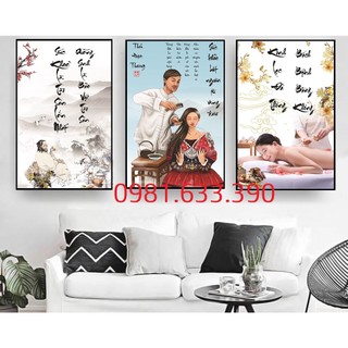 Tranh khung canvas: bộ 3 tranh spa dưỡng sinh, tranh đông y