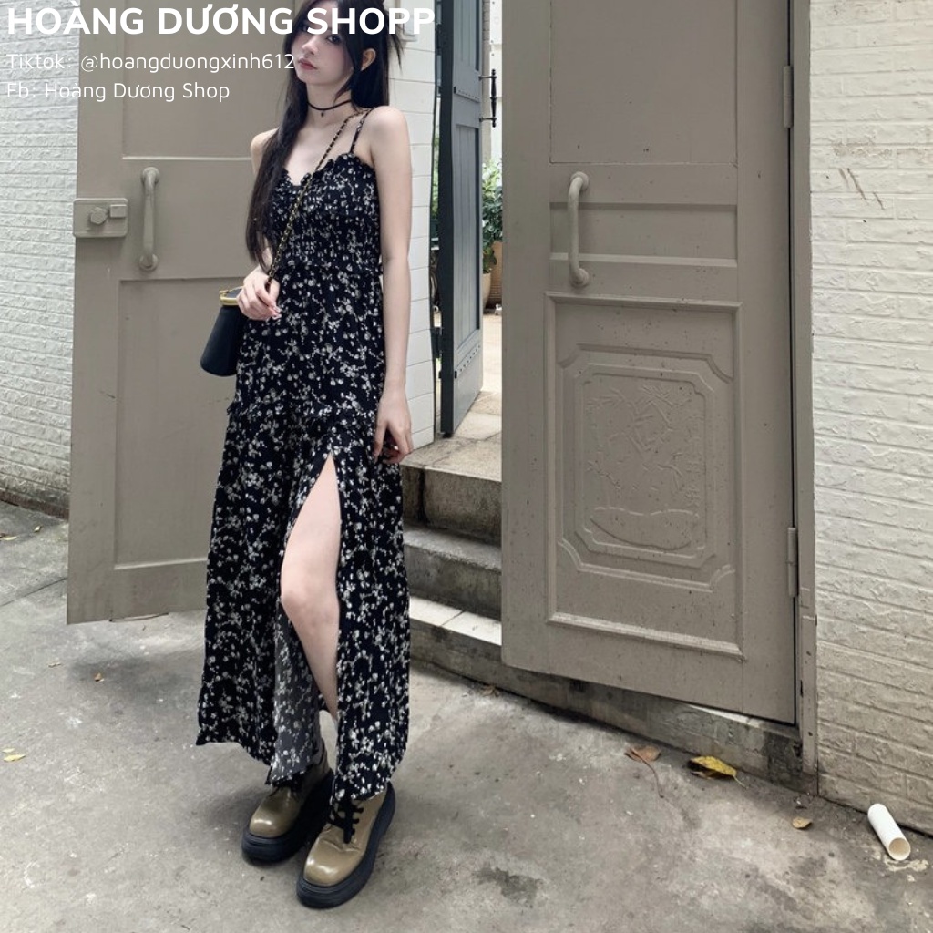 (Sẵn Hàng)Váy hai dây hoa nhí dáng dài Váy hoa nhí xẻ cao đủ size Thích Hợp Cho Nữ Phong Cách Hàn Quốc 2023