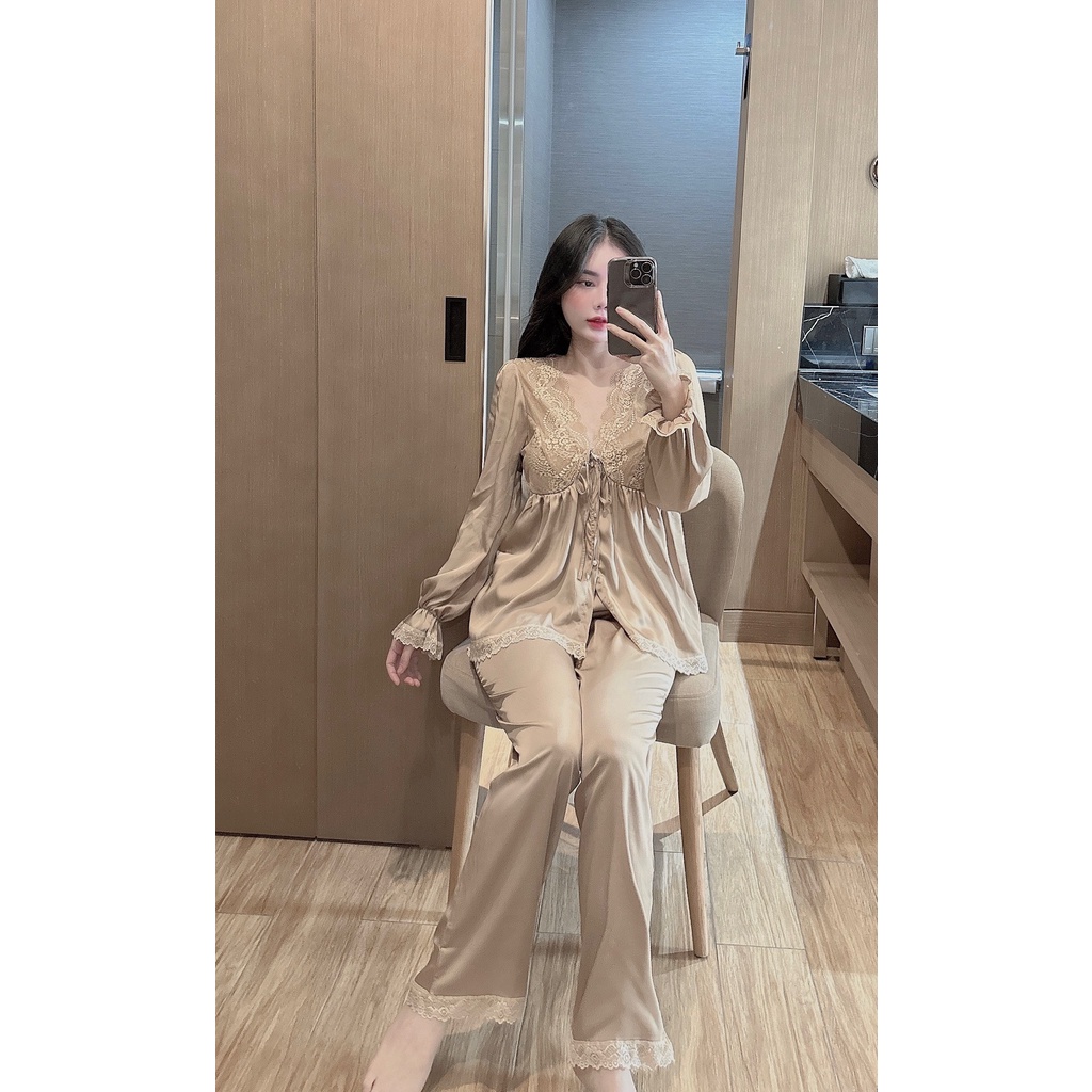 Đồ bộ nút ngọc tiểu thư hàng thiết kế lụa latin siêu xinh