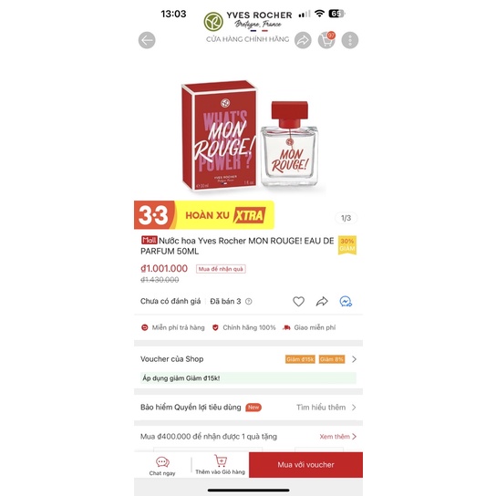 Nước hoa Yves Rocher MON ROUGE! EAU DE PARFUM 30ML