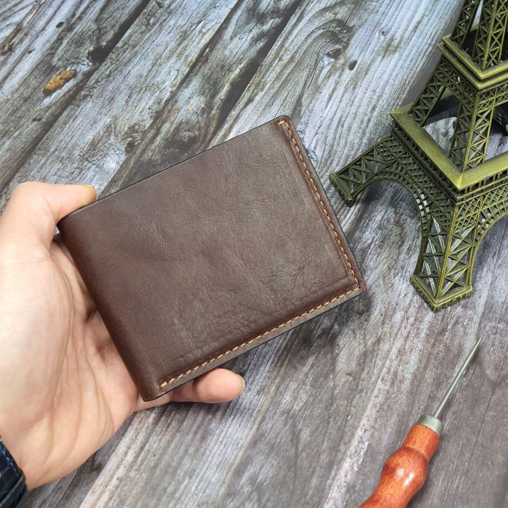 Ví nam da bò sáp may thủ công WS105  - 100% da thật, BH 3 năm